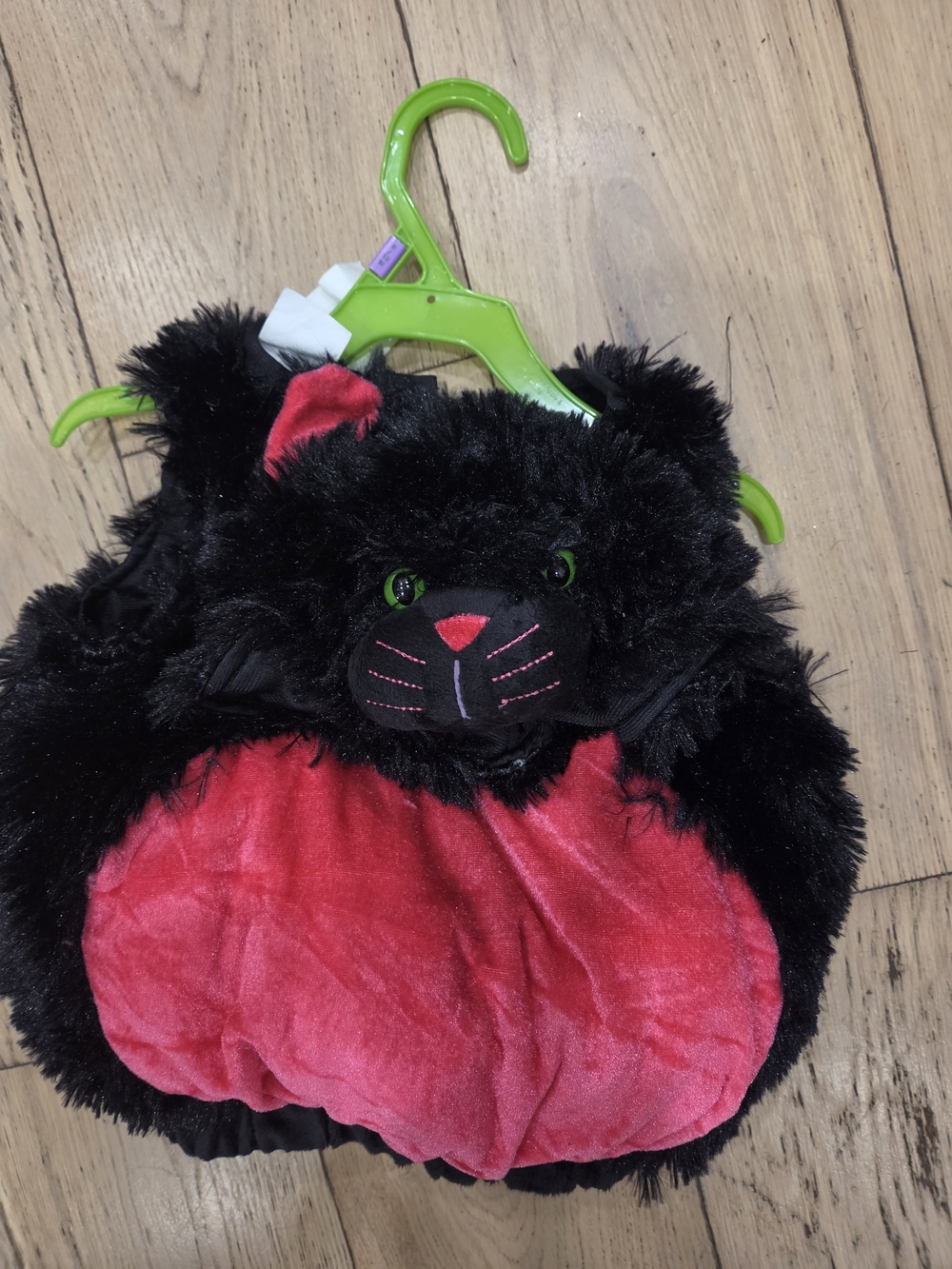 Plush Black Cat Pet Toy with Pink and Green Accents